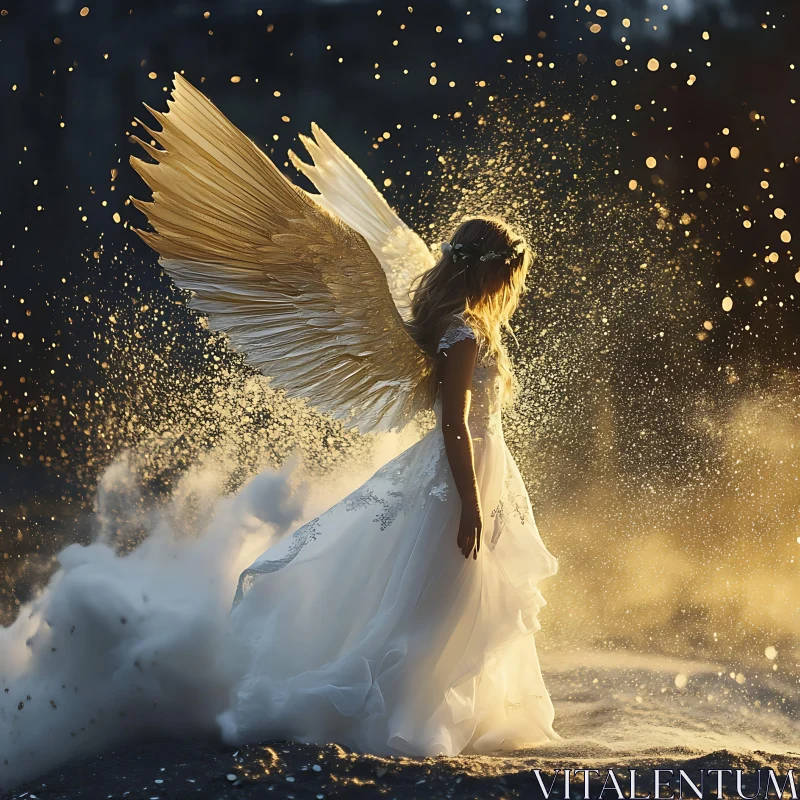 Golden Angel with Wings AI Image