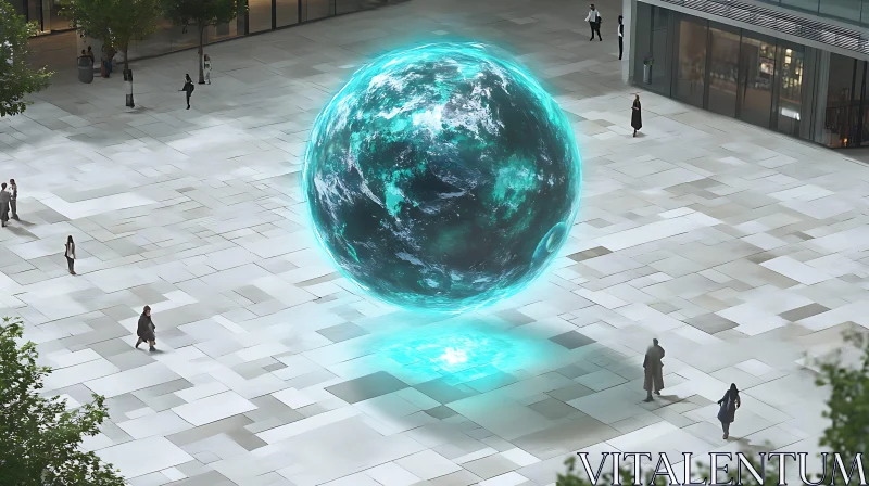 AI ART Glowing Orb in City Square