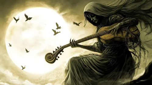 Moonlit Lute Player: A Gothic Composition