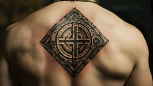 Detailed Back Tattoo with Geometric Symbolism