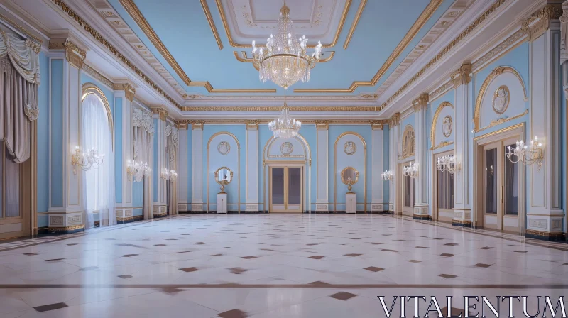 Luxury Hall Interior with Golden Details AI Image