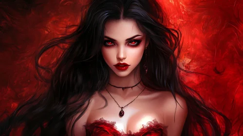 Crimson Gaze: A Woman's Portrait in Red