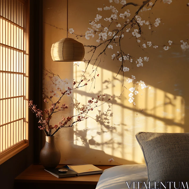 Peaceful Interior with Floral Arrangement AI Image