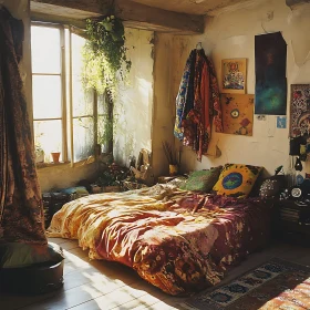 Sunlit Bohemian Bedroom Interior