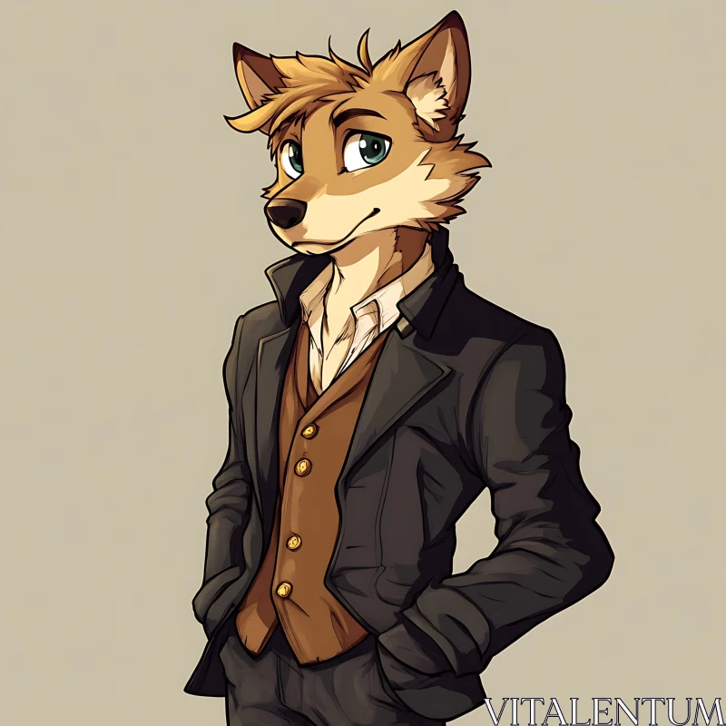 Elegant Anthropomorphic Fox Illustration AI Image