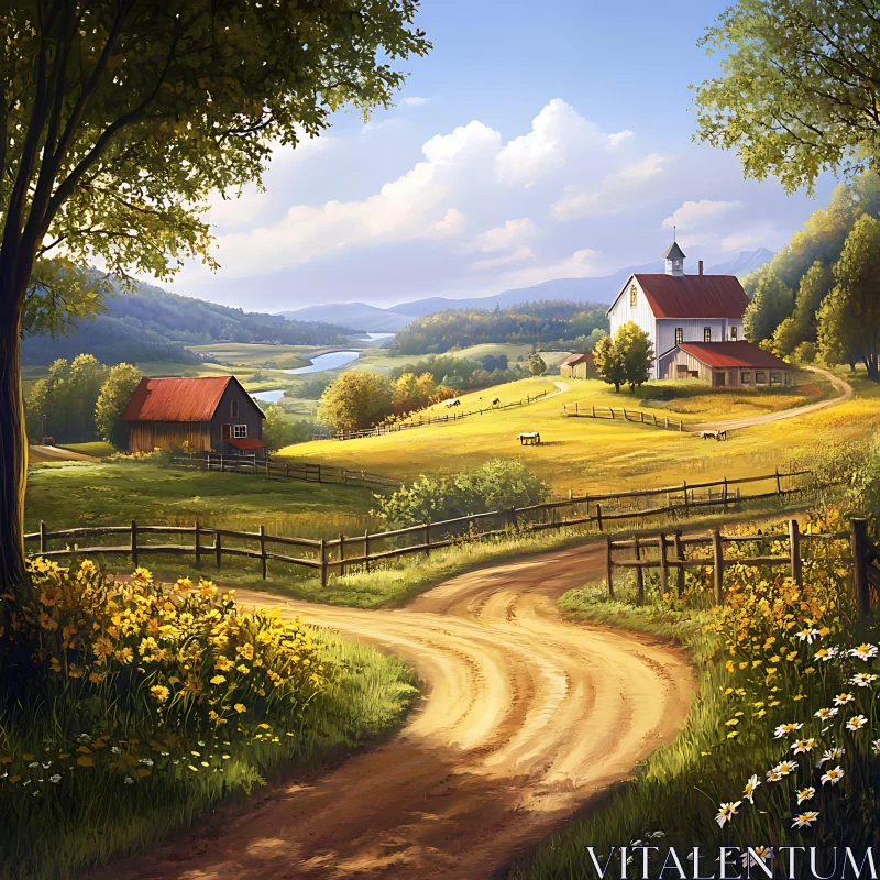 AI ART Country Farm Scenery with Dirt Road