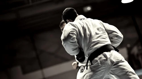 Grayscale Judo Fighters in Action