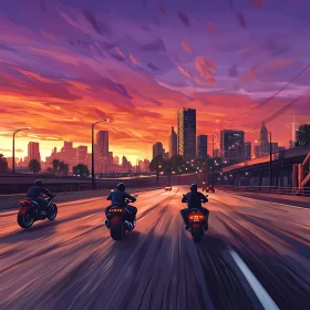 Motorcycle Sunset City View