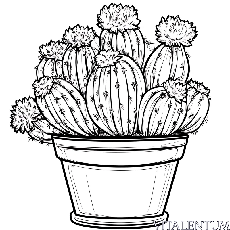 Potted Cactus Flower Line Art AI Image