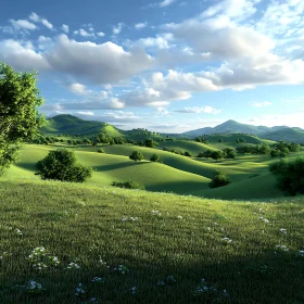 Picturesque Rolling Hills Under Cloudy Sky