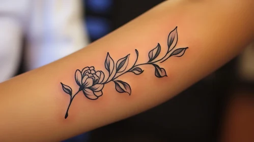 Delicate Flower and Leaves Tattoo Design