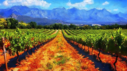 Vineyard Vista: A Mountainous Landscape Painting