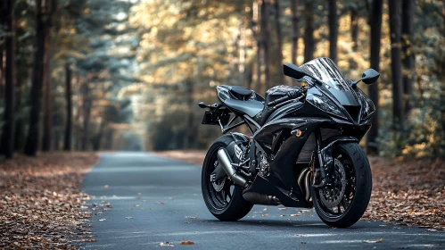 Motorcycle in the Autumn Forest