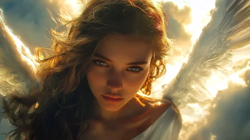 Angel with Wings in Heavenly Light