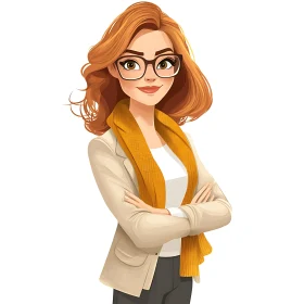 Auburn-Haired Woman in Blazer Cartoon Artwork