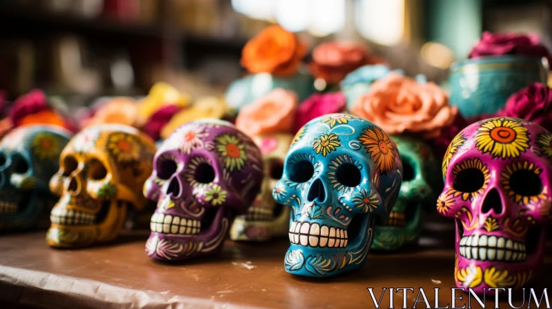 Colorful Mexican Sugar Skulls - An Artistic Display of Culture AI Image