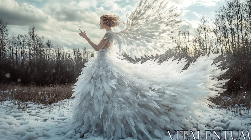 AI ART Winter Angel with Feathered Wings