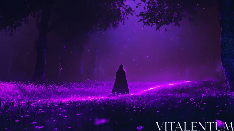 AI ART Mysterious Silhouette in a Violet Landscape