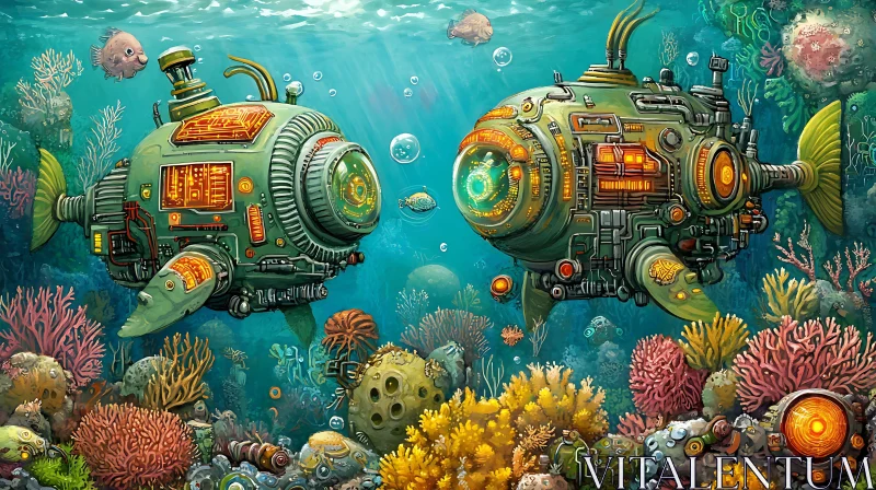 AI ART Futuristic Fish Robots in the Sea