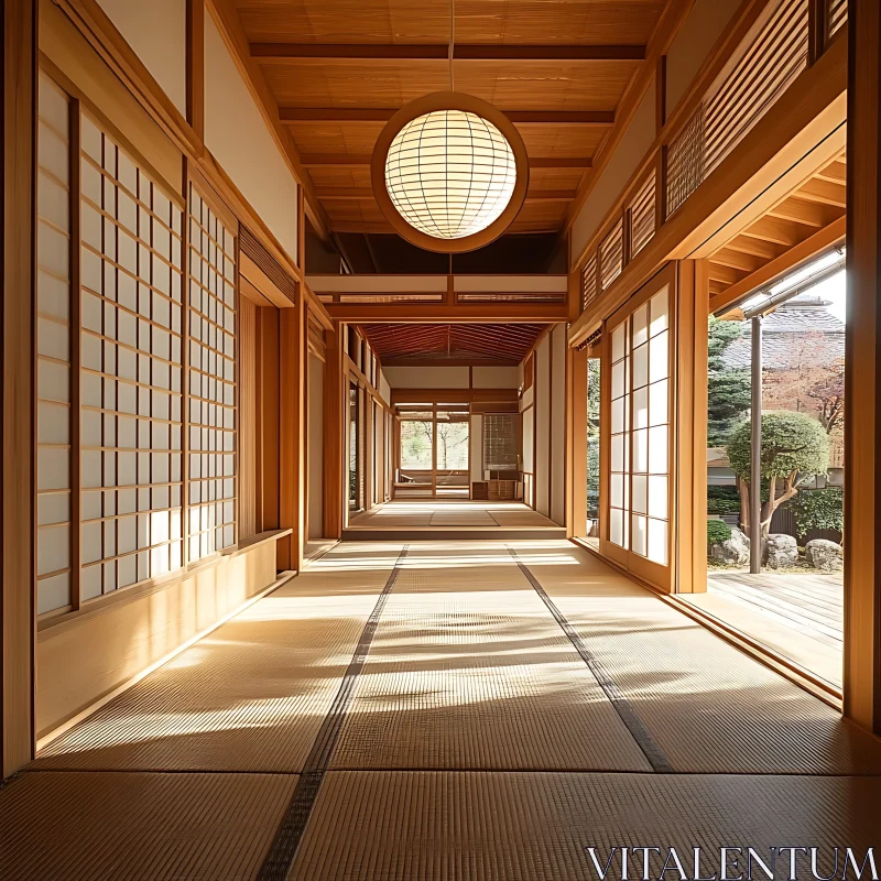 AI ART Serene Interior: Japanese Style Hallway