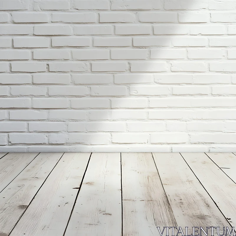 Minimalist White Brick and Wood Interior AI Image