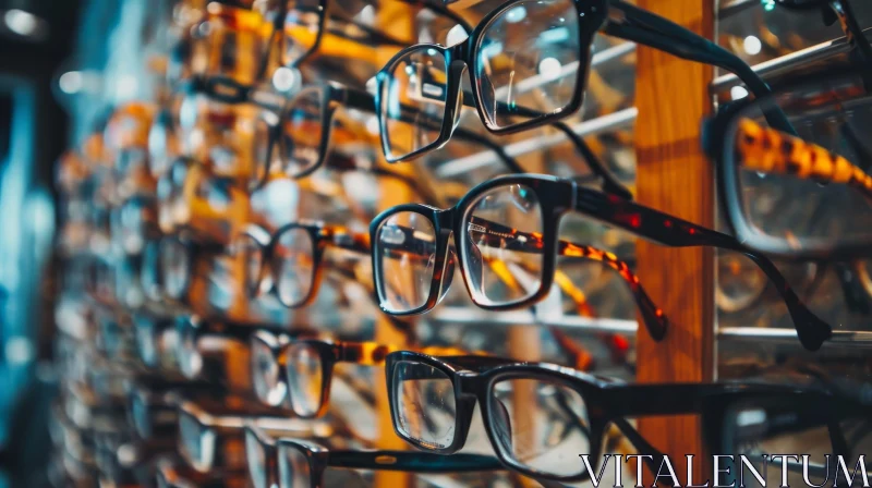 Elegant Wall of Glasses in an Exquisite Optical Store AI Image