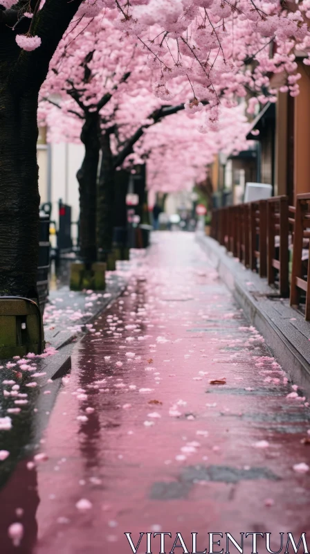 Enchanting Pink Walkway with Cherry Blossoms | Captivating Street Scene AI Image