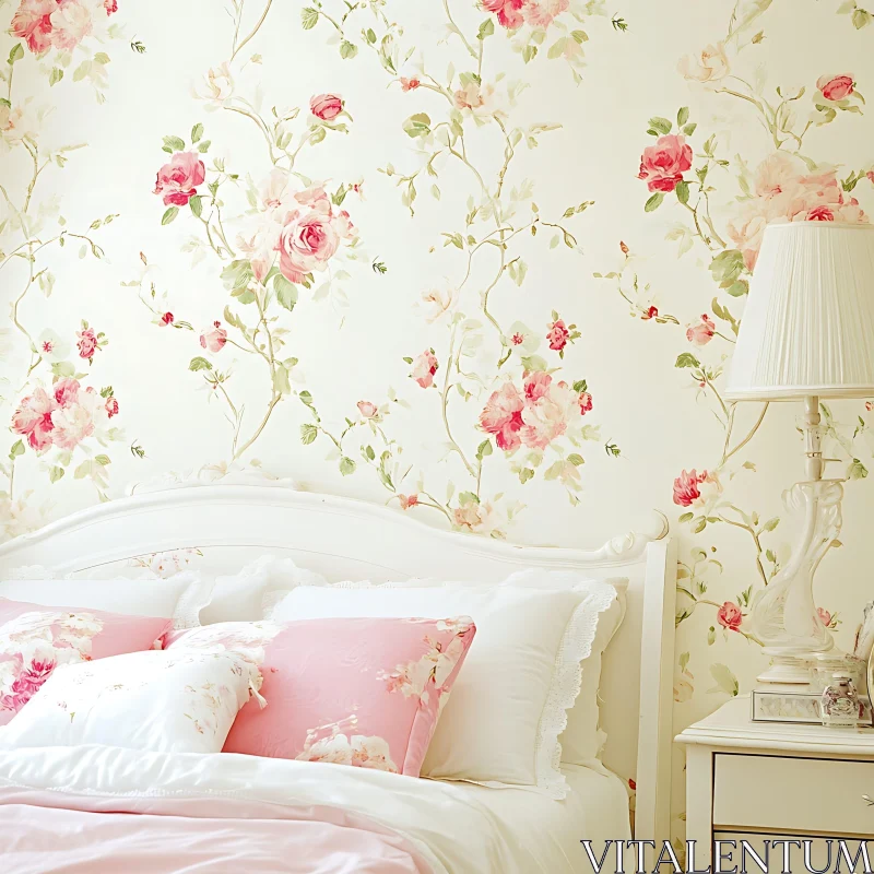 AI ART Vintage Floral Bedroom Interior