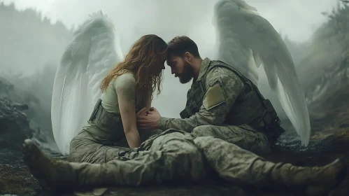 Winged Comfort: Soldier's Angelic Consoler