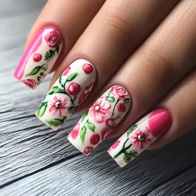 Delicate Flower Nail Designs in Pink and White