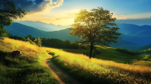 Sunlit Meadow and Mountain Vista