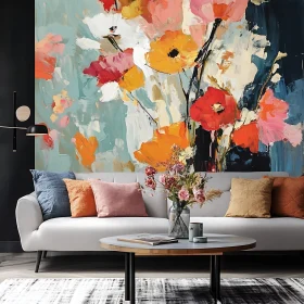 Vivid Floral Painting in Cozy Interior