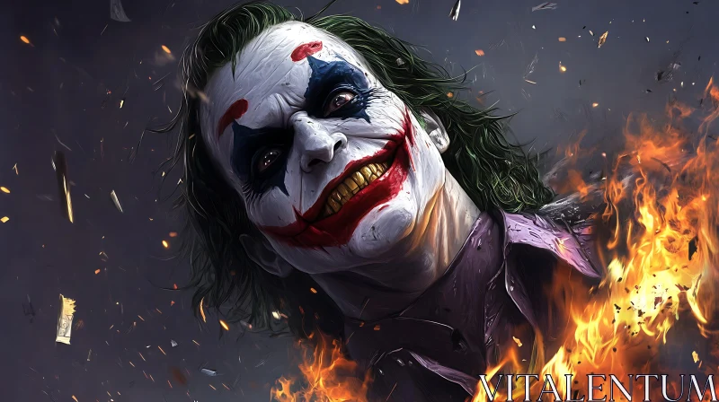 AI ART Fiery Clown Villain Digital Painting