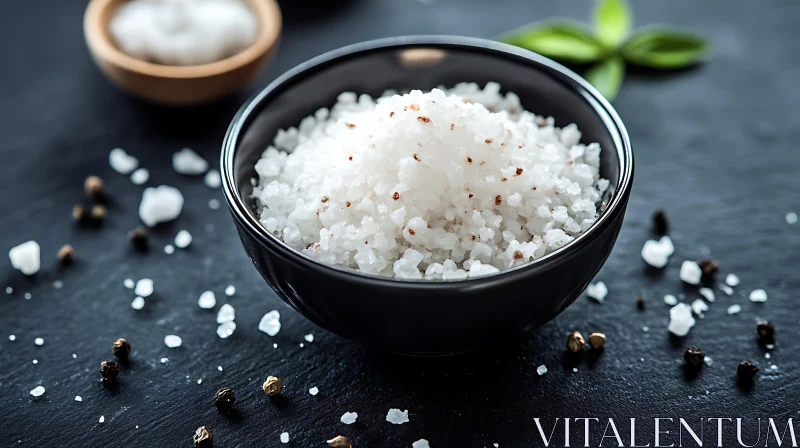 Gourmet Sea Salt with Peppercorns in Black Bowl AI Image