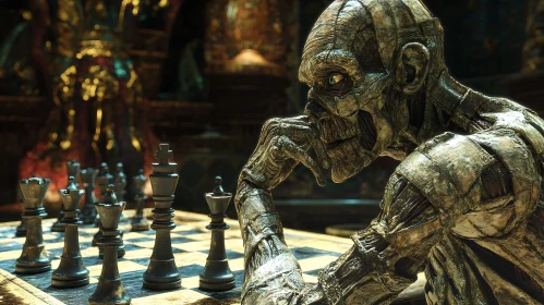 Dark Fantasy Chess Game with Skeletal Player