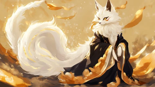 Golden-Eyed Kitsune in Shadow Cloak