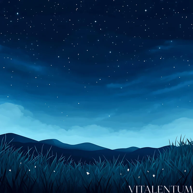 Peaceful Night Sky Over Hills Artwork AI Image