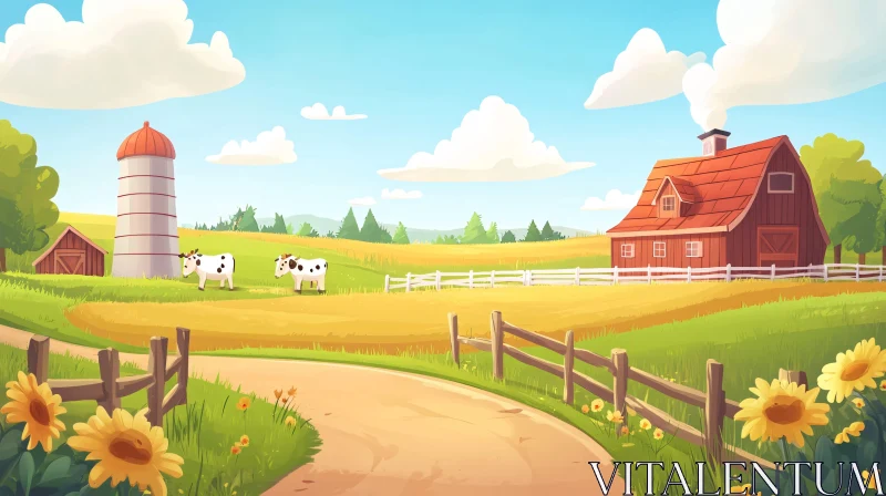 Picturesque Cartoon Farm Landscape AI Image