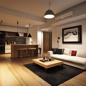 Contemporary Living Room with Kitchen
