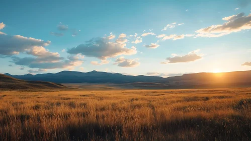 Scenic Field Landscape with Mountains