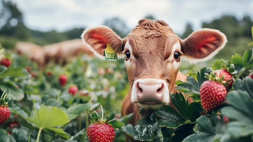 Pastoral Cow Amongst Strawberries