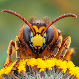 Close-Up Macro Image of Insect Displaying Compound Eyes and Antennae