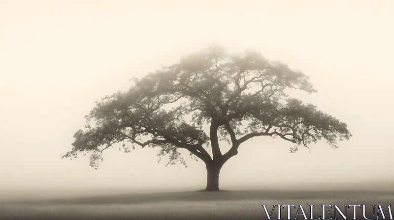 AI ART Misty Tree in a Field