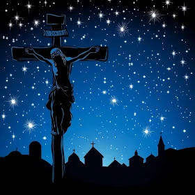 Starry Night Cross Silhouette
