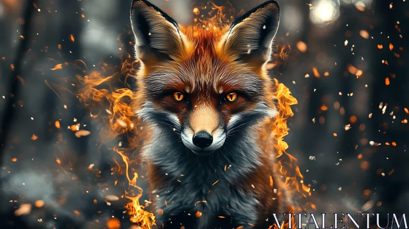 Fox in Flames: An Enigmatic Animal Portrait AI Image