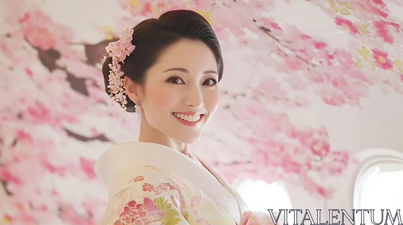 Portrait of a Smiling Woman with Flowers AI Image