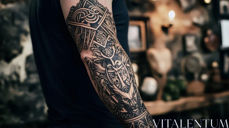 Artistic Tattoo with Celtic Symbols on Arm AI Image