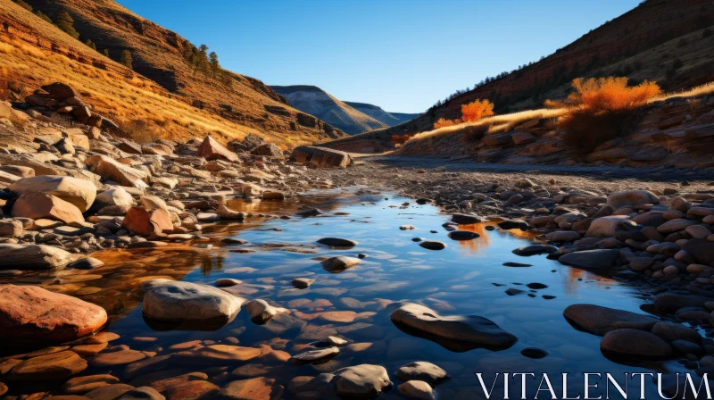 Golden Light: Rocks in River, Mountainous Vistas | National Geographic Photo AI Image