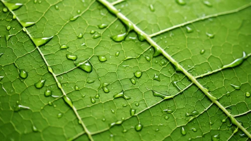 Nature's Essence Captured: Green Leaf with Water Droplets