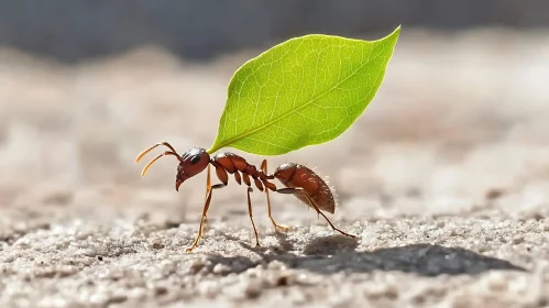 Macro Shot of an Ant with Leaf